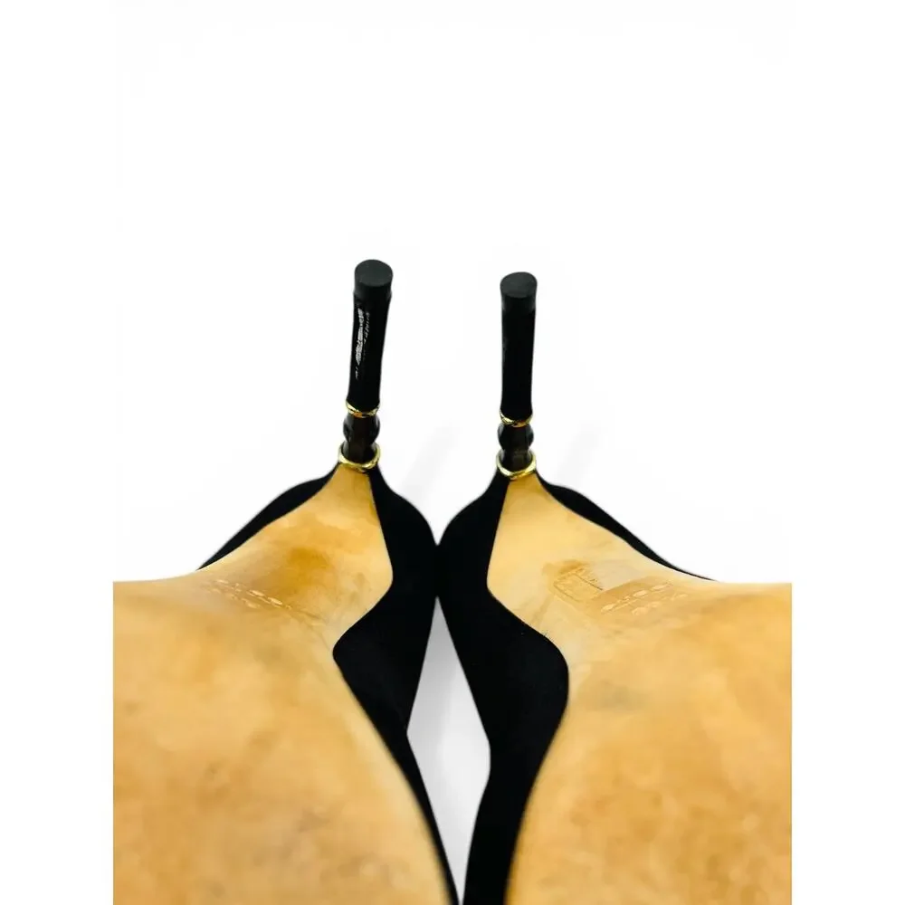Gucci Black Suede Peep Toe Bamboo Stiletto Heels EU 39.5 Platform Pumps With Box - Picture 5 of 6